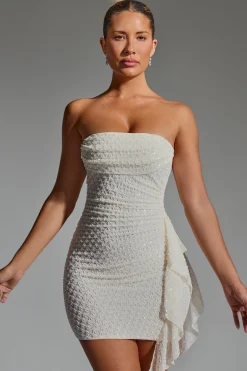 Oh Polly Party Dresses | Bride To Be^Embellished Ruffled Cowl-Neck Bandeau Mini Dress in White