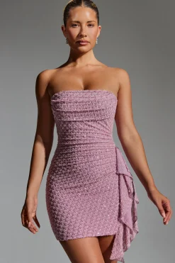 Oh Polly Homecoming Dresses | Birthday^Embellished Ruffled Cowl-Neck Bandeau Mini Dress in Mauve