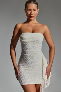 Oh Polly Party Dresses | Bride To Be^Embellished Ruffled Cowl-Neck Bandeau Mini Dress in White