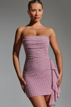 Oh Polly Homecoming Dresses | Birthday^Embellished Ruffled Cowl-Neck Bandeau Mini Dress in Mauve