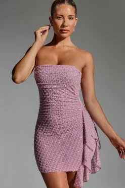 Oh Polly Homecoming Dresses | Birthday^Embellished Ruffled Cowl-Neck Bandeau Mini Dress in Mauve