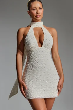 Oh Polly Party Dresses | Bride To Be^Embellished Scarf-Detail Halterneck Mini Dress in White