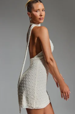 Oh Polly Party Dresses | Bride To Be^Embellished Scarf-Detail Halterneck Mini Dress in White