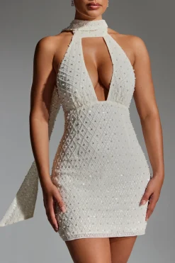 Oh Polly Party Dresses | Bride To Be^Embellished Scarf-Detail Halterneck Mini Dress in White