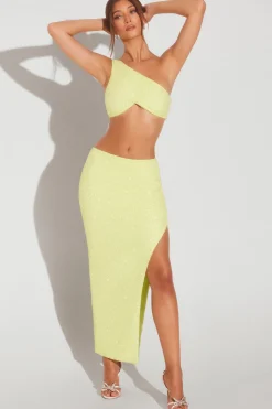 Oh Polly Women'S Clothing Sale - $65 And Under | Women'S Clothing Sale - $40 And Under^Embellished Side Split Maxi Skirt in Lime Green LimeGreen