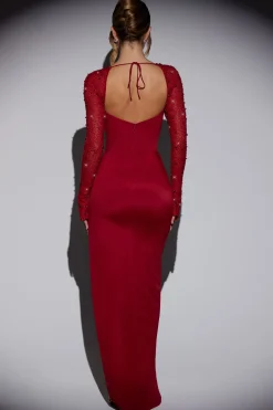 Oh Polly Party Dresses | Birthday^Embellished Side Split Maxi Dress in Red