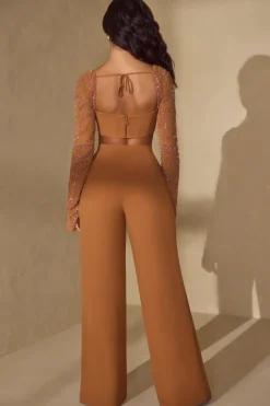 Oh Polly Women'S Clothing Sale - $65 And Under | Women'S Clothing Sale - $40 And Under^Embellished Sleeve Corset Crop Top in Caramel