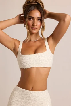 Oh Polly Co-Ords | Tops^Embellished Square Neck Bralette in White