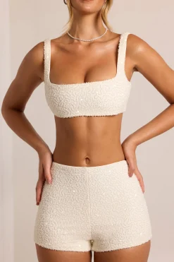 Oh Polly Co-Ords | Tops^Embellished Square Neck Bralette in White