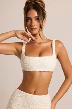 Oh Polly Co-Ords | Tops^Embellished Square Neck Bralette in White