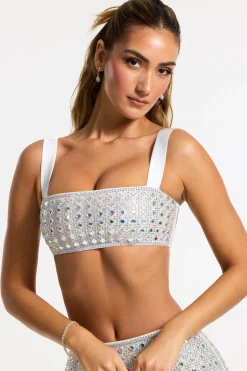 Oh Polly Women'S Clothing Sale - $65 And Under | Party Dresses^Embellished Square Neck Crop Top in Silver