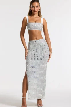 Oh Polly Women'S Clothing Sale - $65 And Under | Party Dresses^Embellished Square Neck Crop Top in Silver
