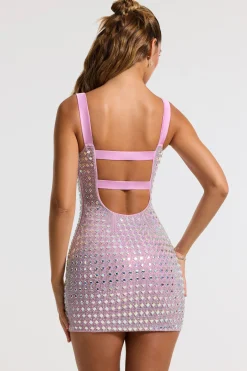 Oh Polly Homecoming Dresses | Birthday^Embellished Square Neck Mini Dress in Lilac
