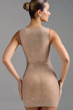 Oh Polly Party Dresses | Homecoming Dresses^Embellished Square-Neck Mini Dress in Almond