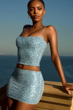 Oh Polly Co-Ords | Tops^Embellished Square-Neck Top in Light Blue LightBlue