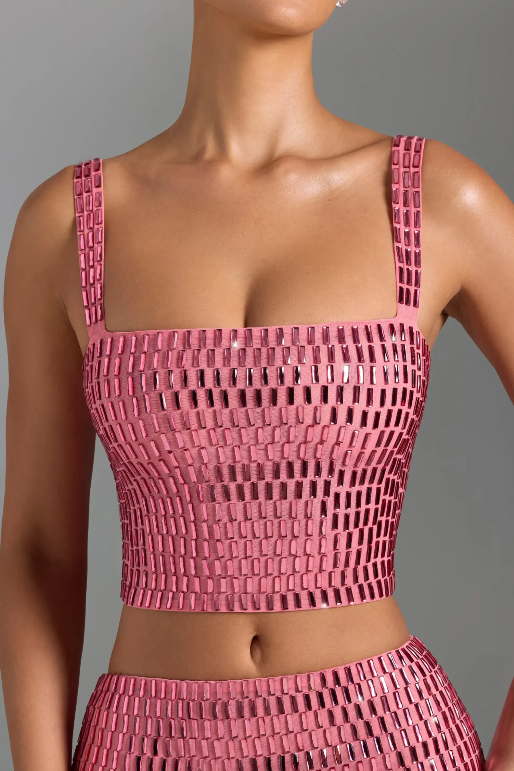 Oh Polly Co-Ords | Tops^Embellished Square-Neck Top in Watermelon
