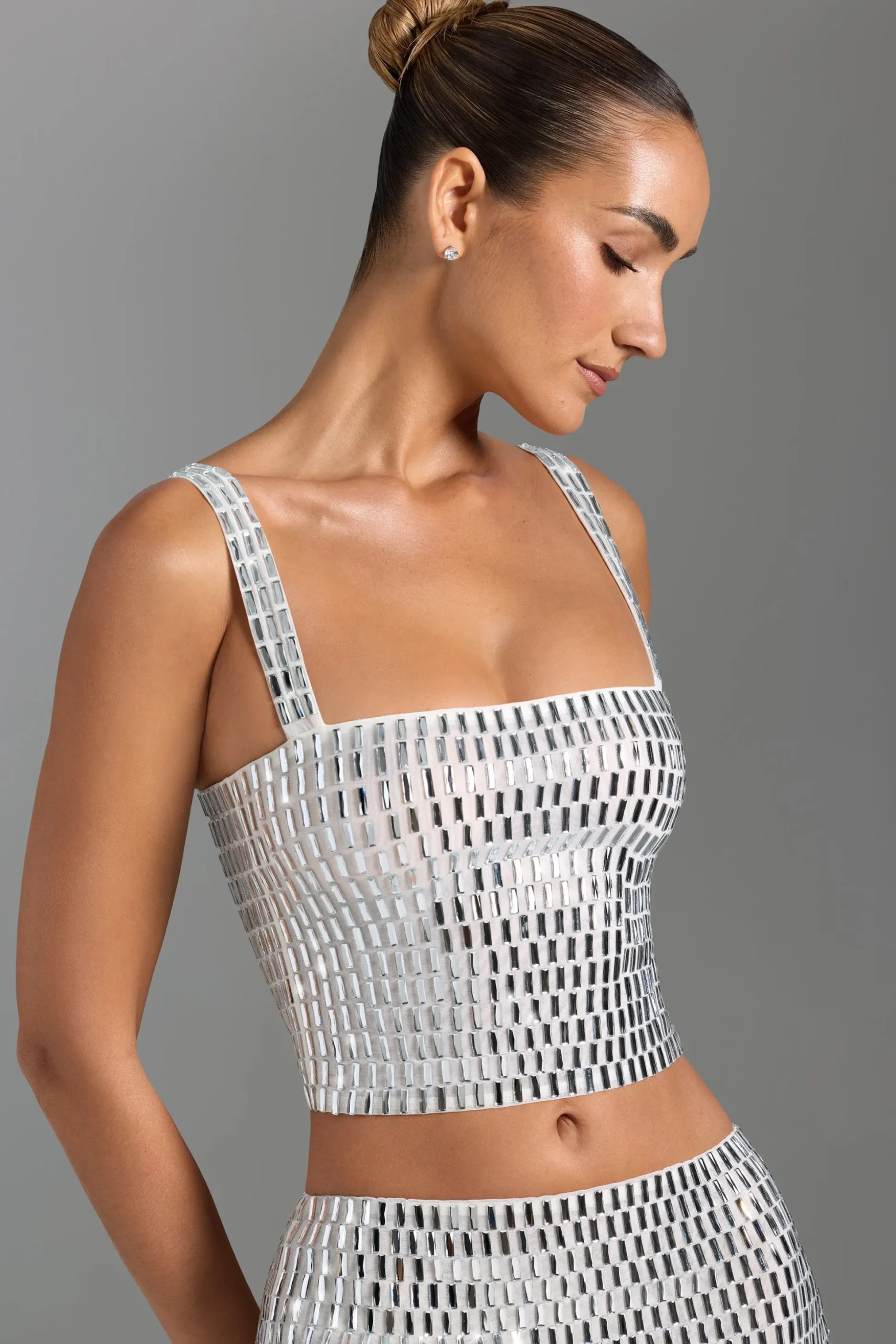 Oh Polly Co-Ords | Tops^Embellished Square-Neck Top in White