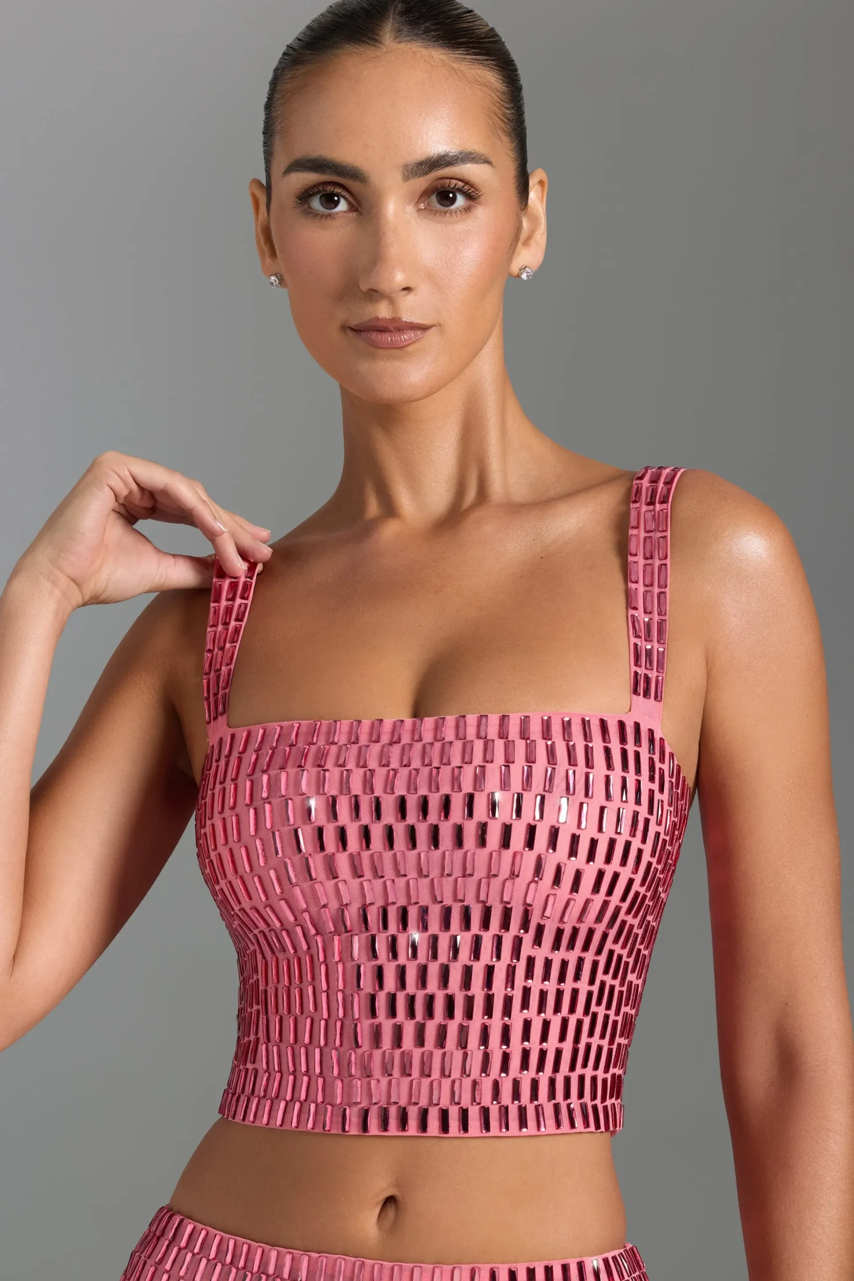 Oh Polly Co-Ords | Tops^Embellished Square-Neck Top in Watermelon