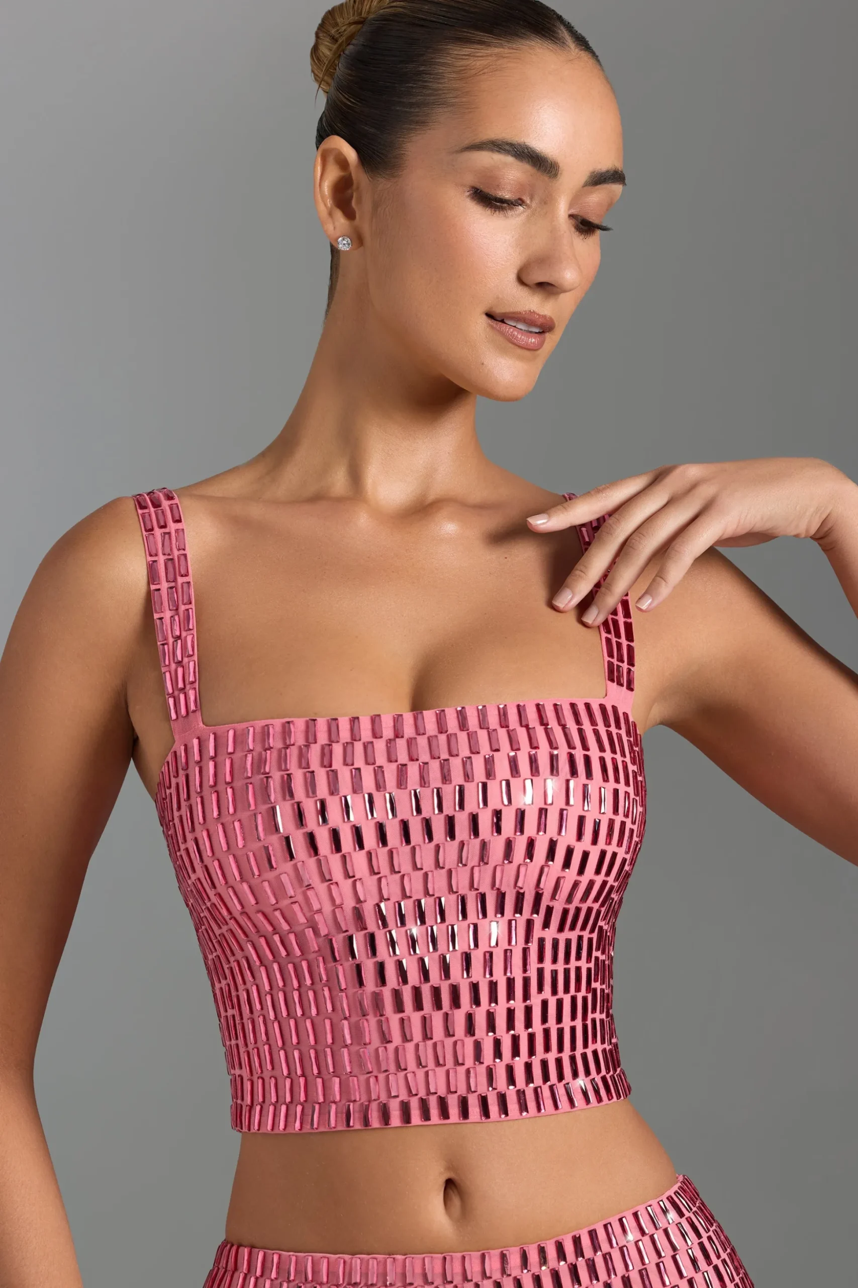 Oh Polly Co-Ords | Tops^Embellished Square-Neck Top in Watermelon