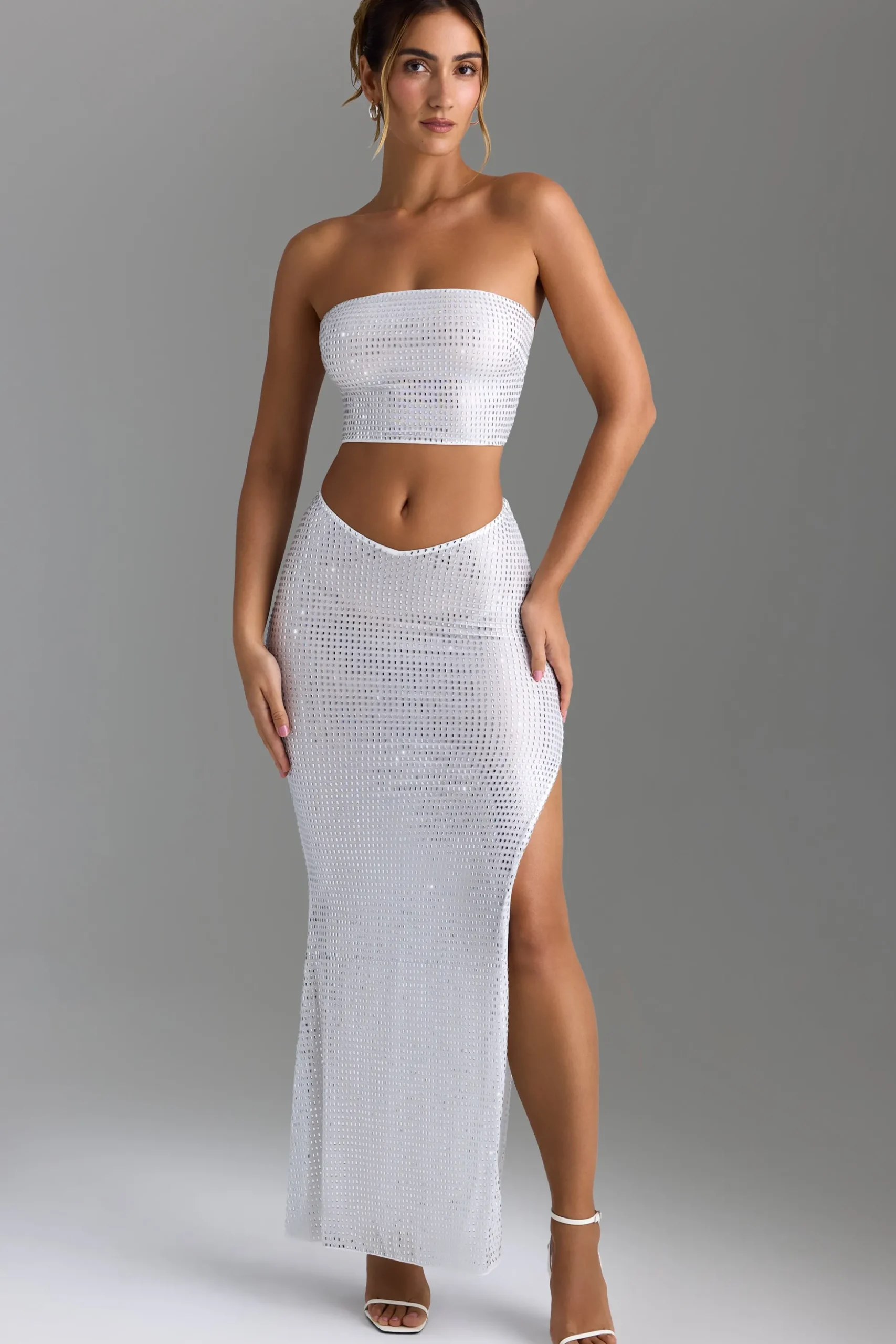 Oh Polly Co-Ords | Tops^Embellished Strap-Detail Top in White