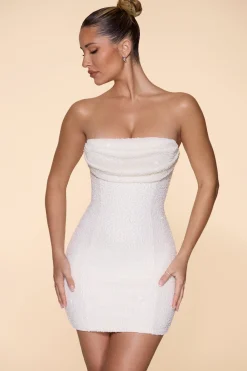 Oh Polly Party Dresses | Bride To Be^Embellished Strapless Cowl Neck Mini Dress in Ivory