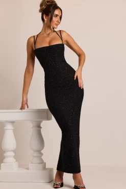 Oh Polly Party Dresses | Holiday Party Dresses & Outfits^Embellished Strapless Cowl Neck Maxi Dress in Black