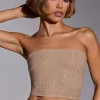 Oh Polly Co-Ords | Tops^Embellished Strapless Crop Top in Gold