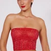Oh Polly Co-Ords | Tops^Embellished Strapless Crop Top in Fire Red FireRed