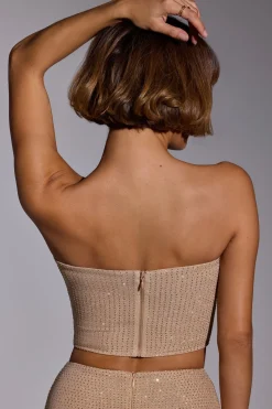 Oh Polly Co-Ords | Tops^Embellished Strapless Crop Top in Gold