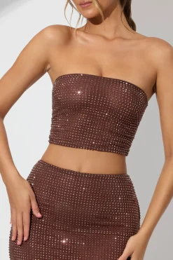 Oh Polly Party Dresses | Tops^Embellished Strapless Crop Top in Espresso