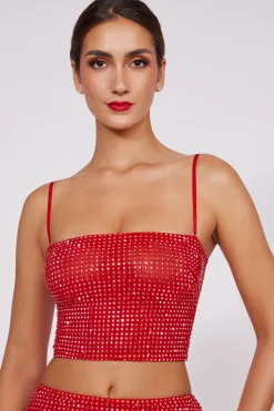 Oh Polly Co-Ords | Tops^Embellished Strapless Crop Top in Fire Red FireRed