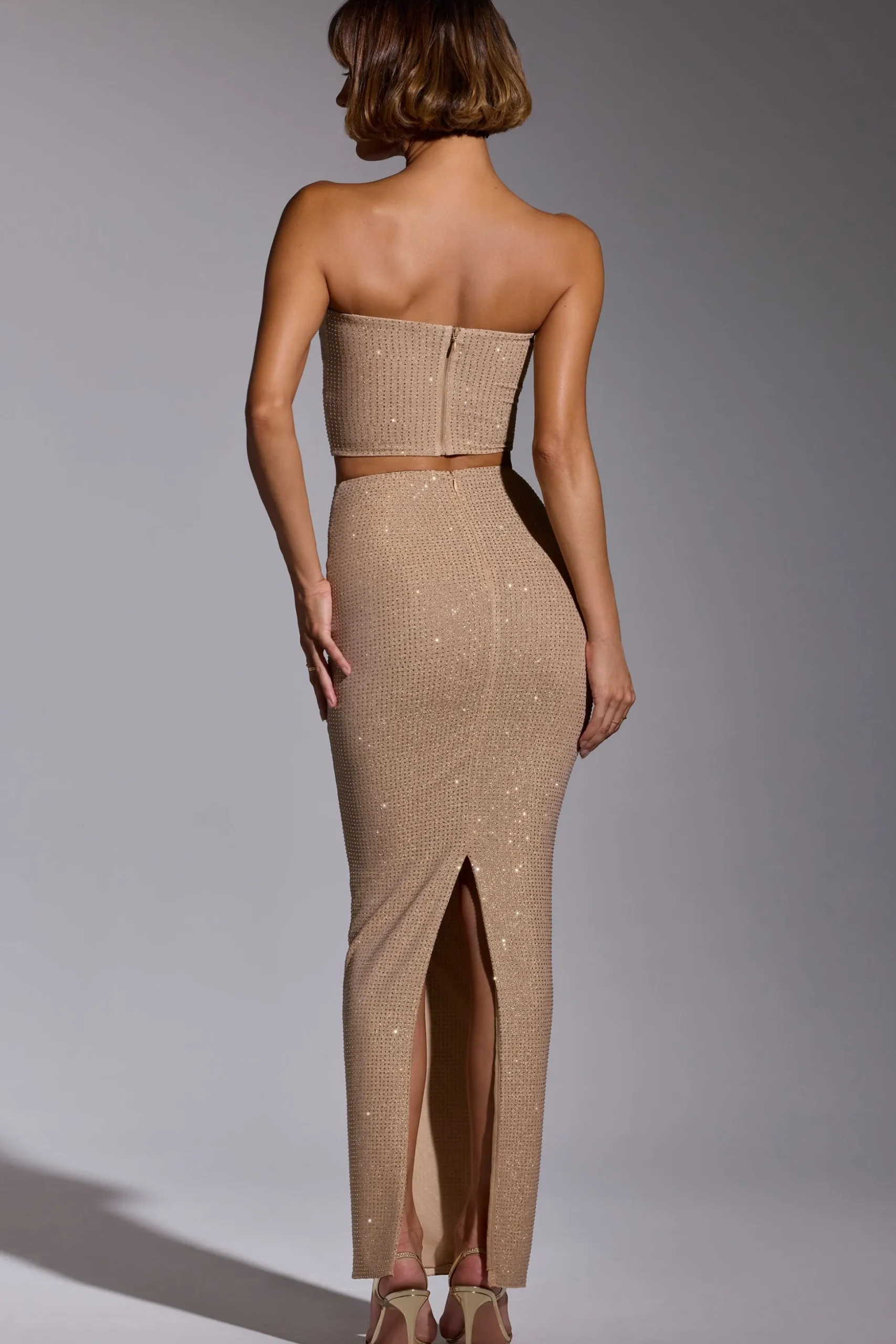 Oh Polly Co-Ords | Tops^Embellished Strapless Crop Top in Gold