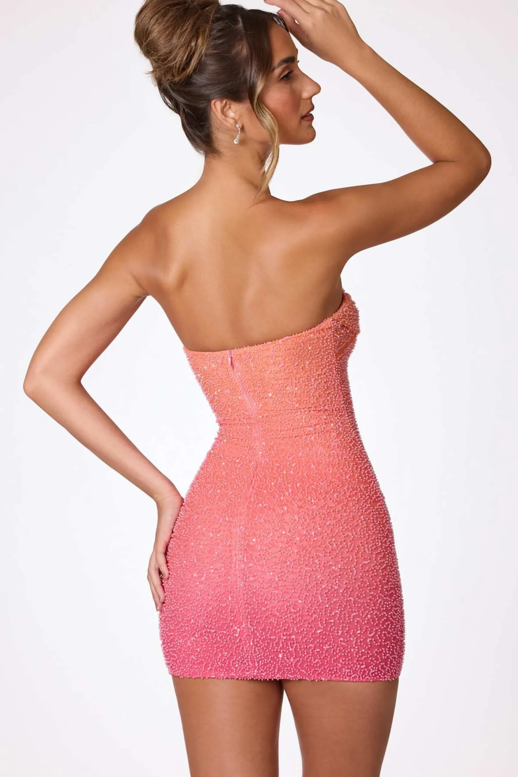 Oh Polly Party Dresses | Birthday^Embellished Strapless Mini Dress in Red and Orange Ombré RedandOrangeOmbre