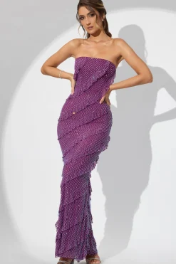 Oh Polly Wedding Guest | Party Dresses^Embellished Strapless Ruffle Maxi Dress in Plum