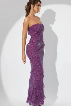 Oh Polly Wedding Guest | Party Dresses^Embellished Strapless Ruffle Maxi Dress in Plum
