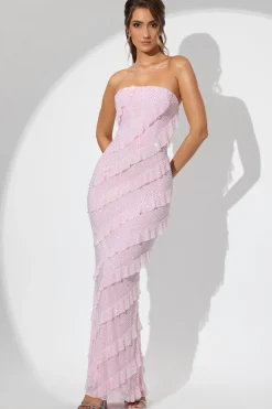 Oh Polly Wedding Guest | Party Dresses^Embellished Strapless Ruffle Maxi Dress in Soft Pink SoftPink