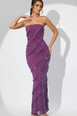 Oh Polly Wedding Guest | Party Dresses^Embellished Strapless Ruffle Maxi Dress in Plum