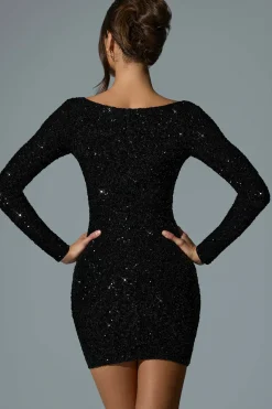 Oh Polly Party Dresses | Holiday Party Dresses & Outfits^Embellished Sweetheart-Neck Mini Dress in Black