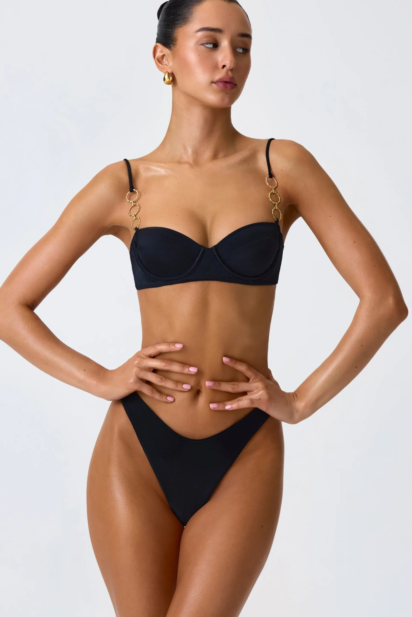 Oh Polly Bikini Sets | Bikini Tops^Embellished Underwired Balconette Bikini Top in Black