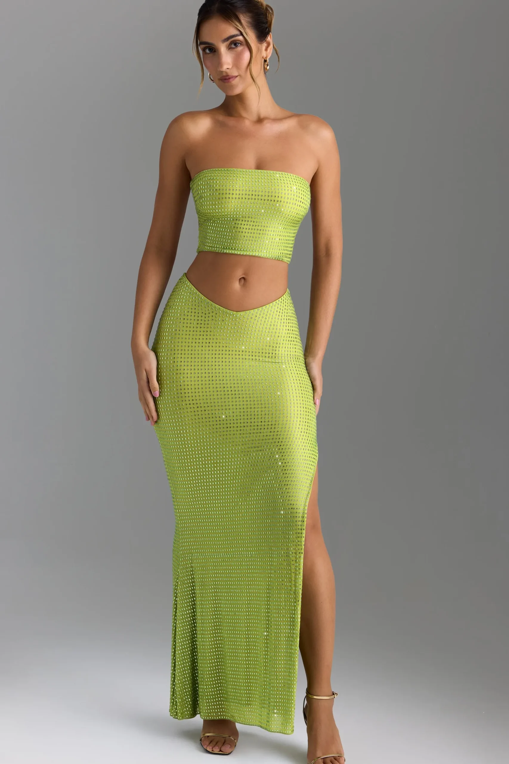 Oh Polly Skirts & Skorts | Co-Ords^Embellished V-Waist Maxi Skirt in Pear Green PearGreen