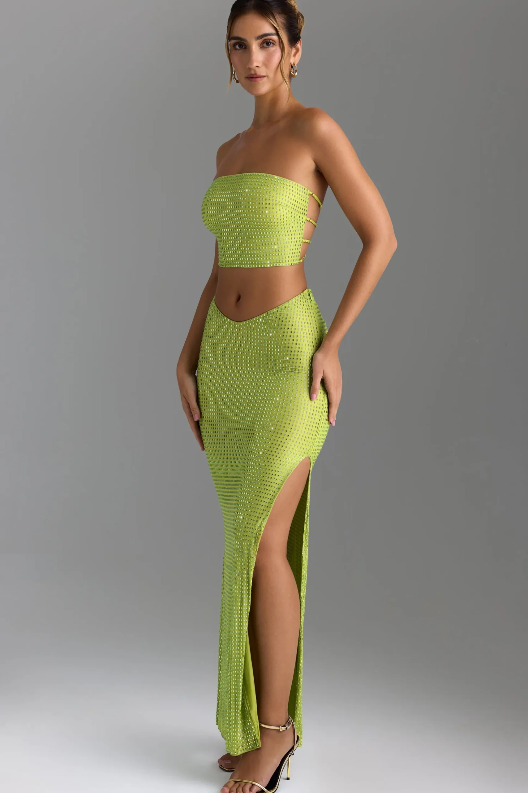 Oh Polly Skirts & Skorts | Co-Ords^Embellished V-Waist Maxi Skirt in Pear Green PearGreen