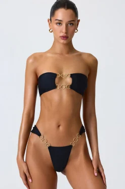 Oh Polly Bikini Sets | Bikini Bottoms^Embellished Wide Strap Cheeky Bikini Bottoms in Black