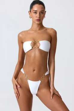 Oh Polly Bikini Sets | Bikini Bottoms^Embellished Wide Strap Cheeky Bikini Bottoms in White
