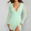 Oh Polly Women'S Clothing Sale - $65 And Under | Party Dresses^Embellished Wrap Over A-Line Mini Dress in Mint