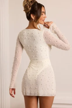 Oh Polly Party Dresses | Bride To Be^Embellished Wrap Over A-Line Mini Dress in Ivory