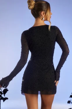 Oh Polly Birthday | Party Dresses^Embellished Wrap Over A-Line Mini Dress in Black
