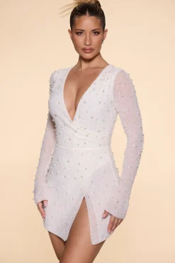 Oh Polly Party Dresses | Bride To Be^Embellished Wrap Over A-Line Mini Dress in Ivory