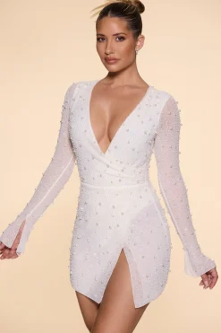 Oh Polly Party Dresses | Bride To Be^Embellished Wrap Over A-Line Mini Dress in Ivory