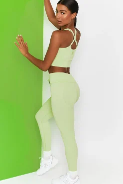 Oh Polly Women'S Clothing Sale - $65 And Under | Women'S Clothing Sale - $40 And Under^Energise Ribbed Tie Front Full Length Leggings in Lime