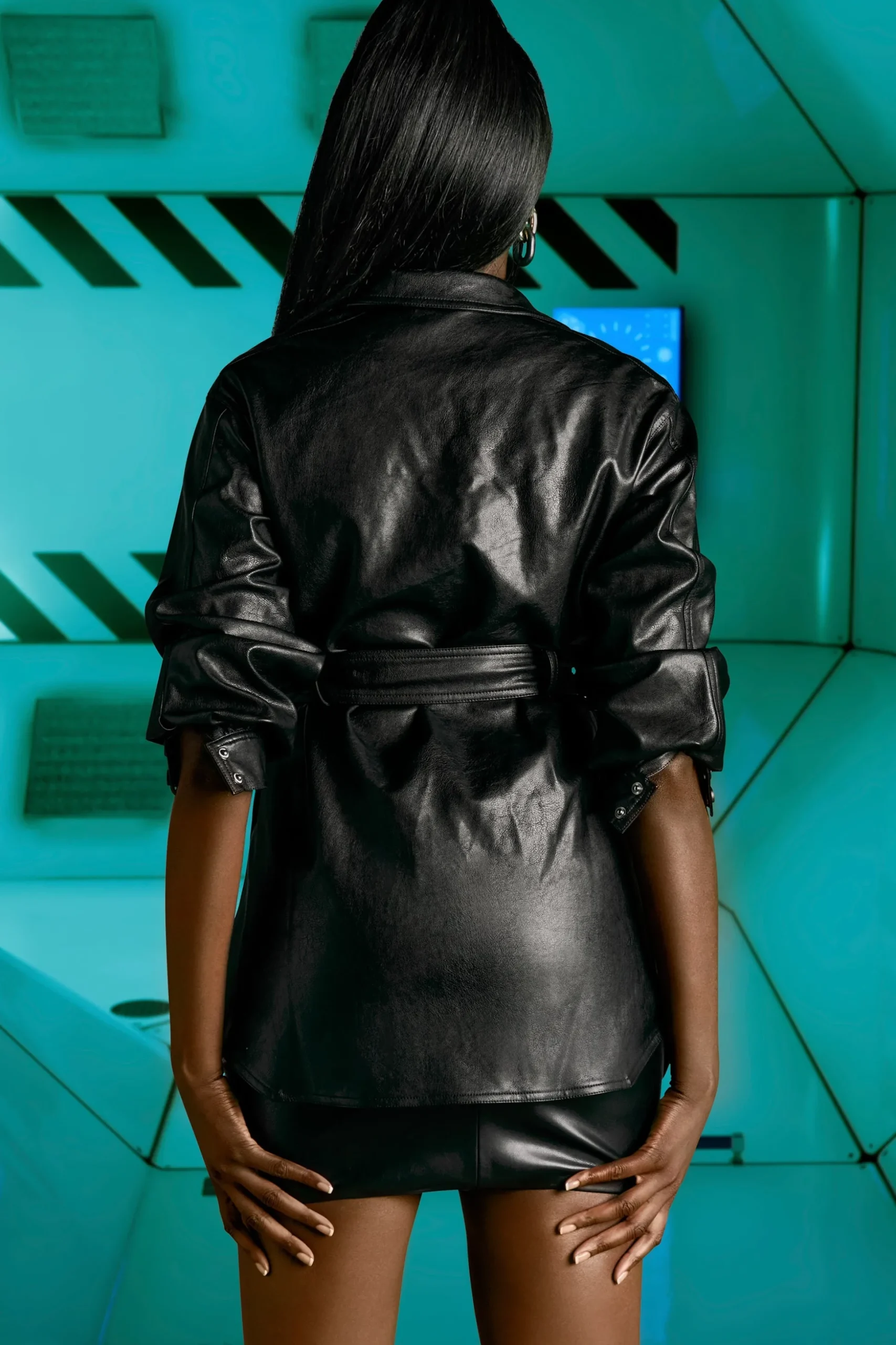 Oh Polly Women'S Clothing Sale - $65 And Under | Women'S Clothing Sale - $40 And Under^Faux Leather Belted Shacket in Black